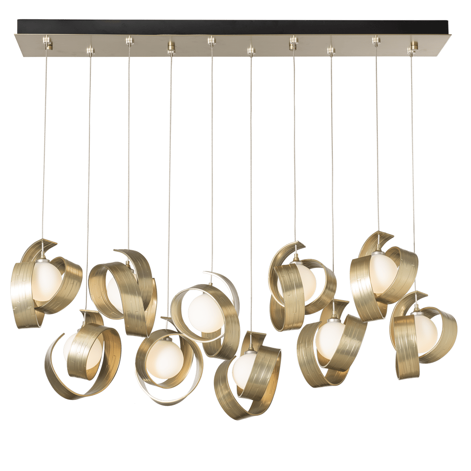 Hubbardton Forge Riza 10-Light Pendant Fixture with Dimmable Functionality and Opal Glass Shades