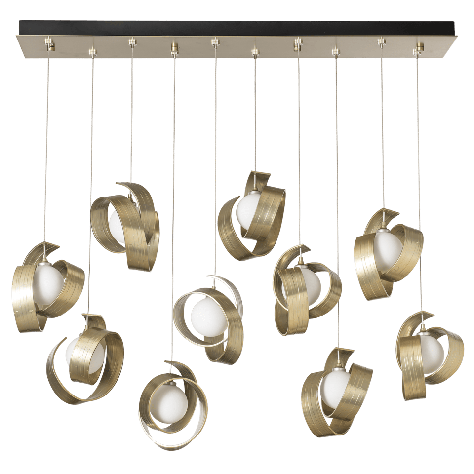 Hubbardton Forge Riza 10-Light Pendant Fixture with Dimmable Functionality and Opal Glass Shades