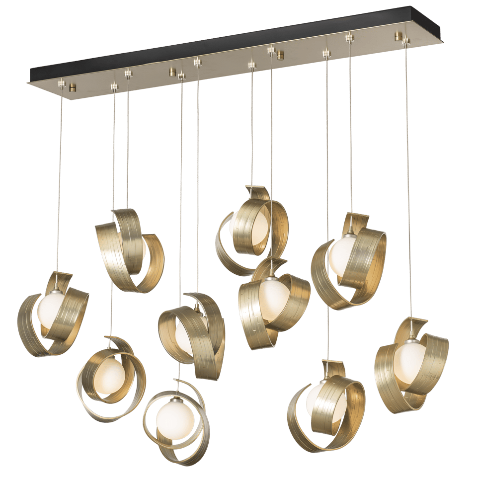 Hubbardton Forge Riza 10-Light Pendant Fixture with Dimmable Functionality and Opal Glass Shades