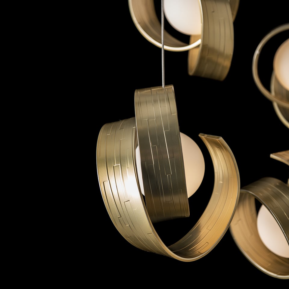 Hubbardton Forge Riza 10-Light Pendant Fixture with Dimmable Functionality and Opal Glass Shades