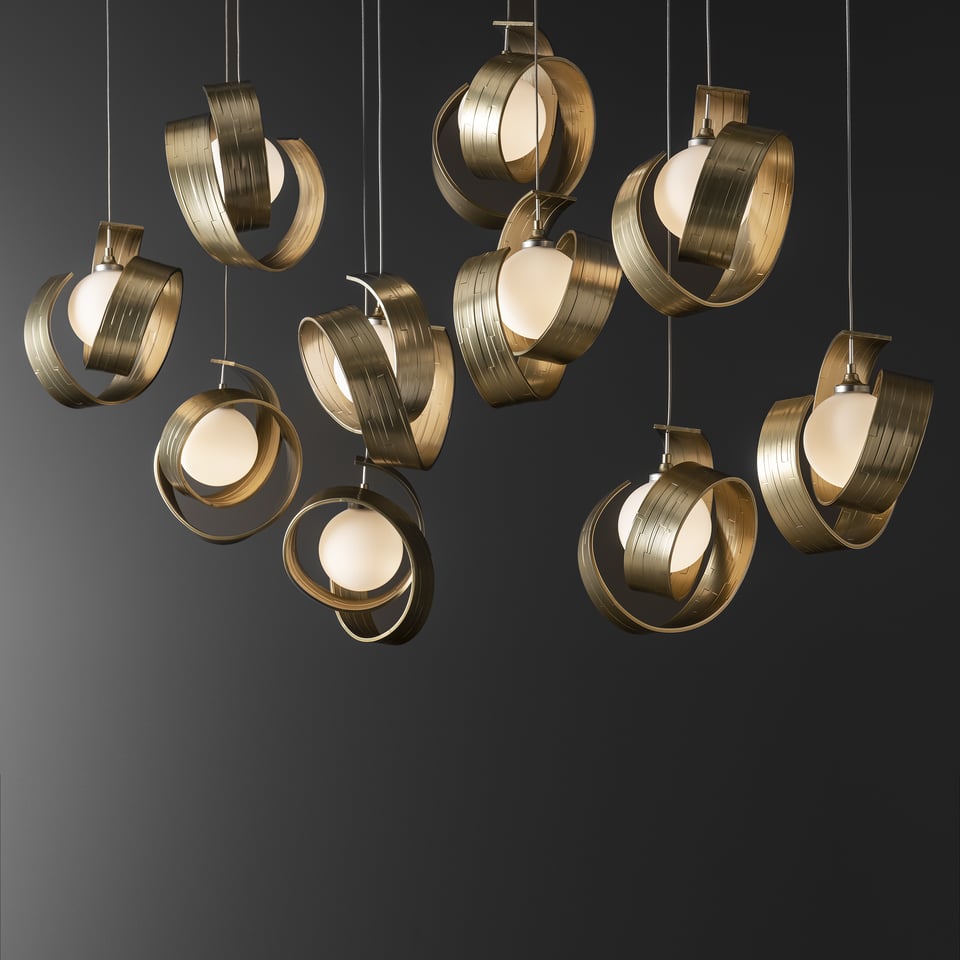 Hubbardton Forge Riza 10-Light Pendant Fixture with Dimmable Functionality and Opal Glass Shades