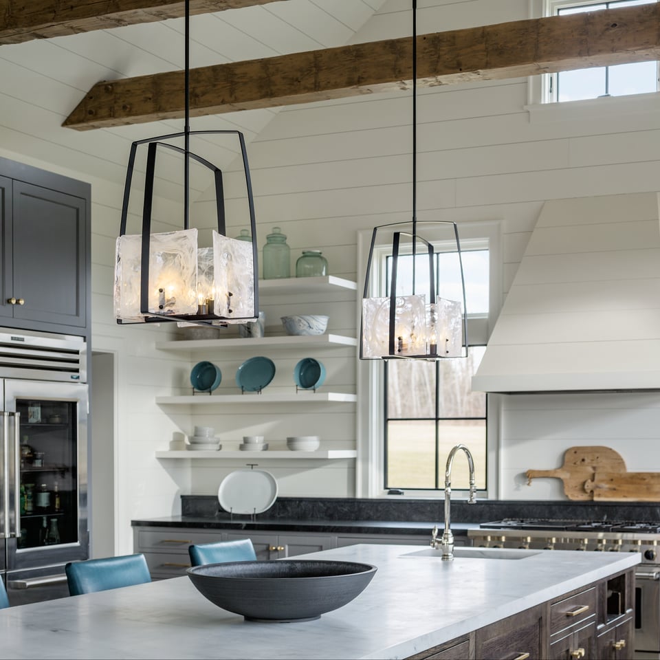 Hubbardton Forge Arc Pendant Light – Handmade Glass Panels, Dimmable, UL Damp Rated, 4 Bulb Fixture