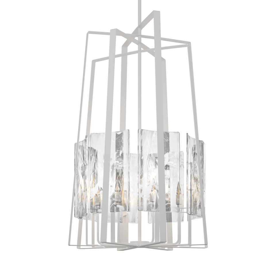 Arc 8-Light Tall Pendant by Hubbardton Forge - Adjustable Multi-Stem System, Elegant White Swirl Glass Shade