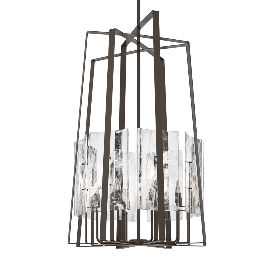 Arc 8-Light Tall Pendant by Hubbardton Forge - Adjustable Multi-Stem System, Elegant White Swirl Glass Shade