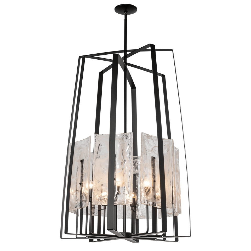 Arc 8-Light Tall Pendant by Hubbardton Forge - Adjustable Multi-Stem System, Elegant White Swirl Glass Shade