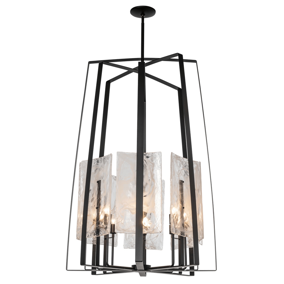 Arc 8-Light Tall Pendant by Hubbardton Forge - Adjustable Multi-Stem System, Elegant White Swirl Glass Shade