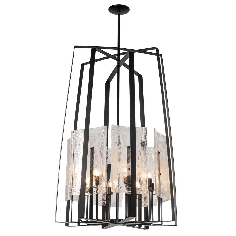 Arc 8-Light Tall Pendant by Hubbardton Forge - Adjustable Multi-Stem System, Elegant White Swirl Glass Shade