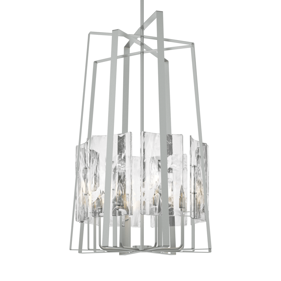 Arc 8-Light Tall Pendant by Hubbardton Forge - Adjustable Multi-Stem System, Elegant White Swirl Glass Shade