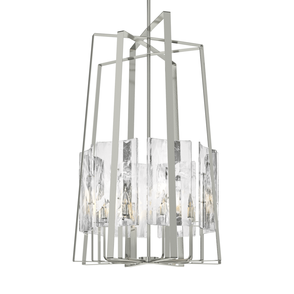 Arc 8-Light Tall Pendant by Hubbardton Forge - Adjustable Multi-Stem System, Elegant White Swirl Glass Shade