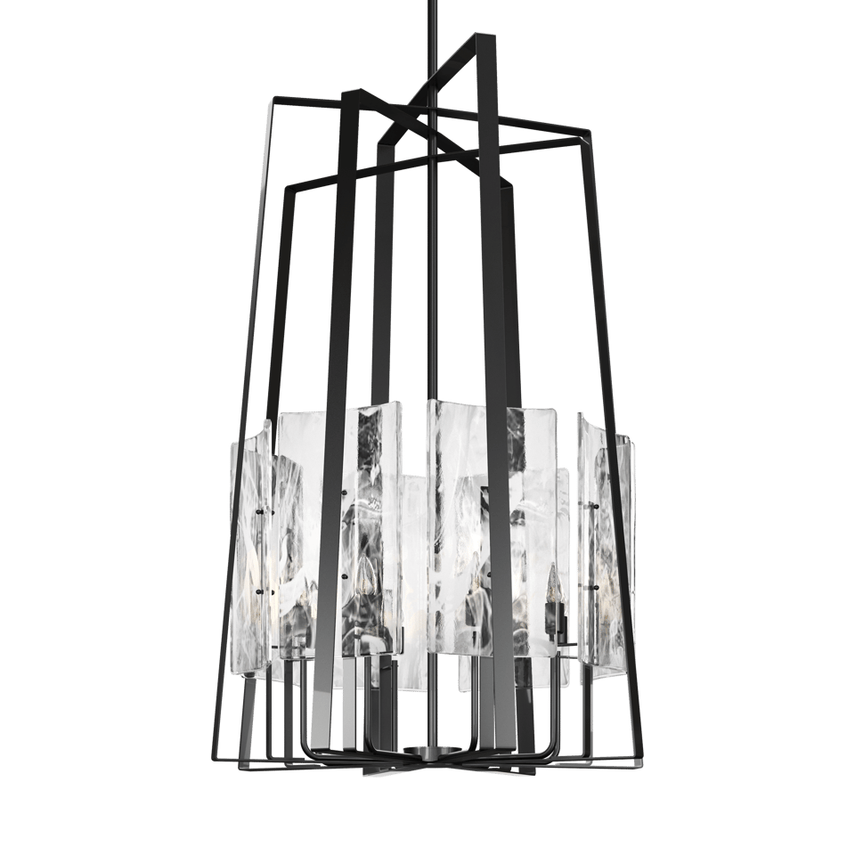 Arc 8-Light Tall Pendant by Hubbardton Forge - Adjustable Multi-Stem System, Elegant White Swirl Glass Shade