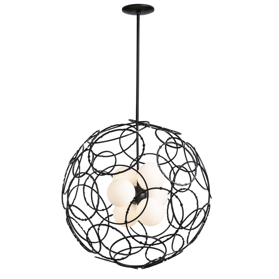 Olympus Orb Pendant Light 31" D by Hubbardton Forge, Handcrafted Steel, Dimmable, Opal Glass, Custom Finishes