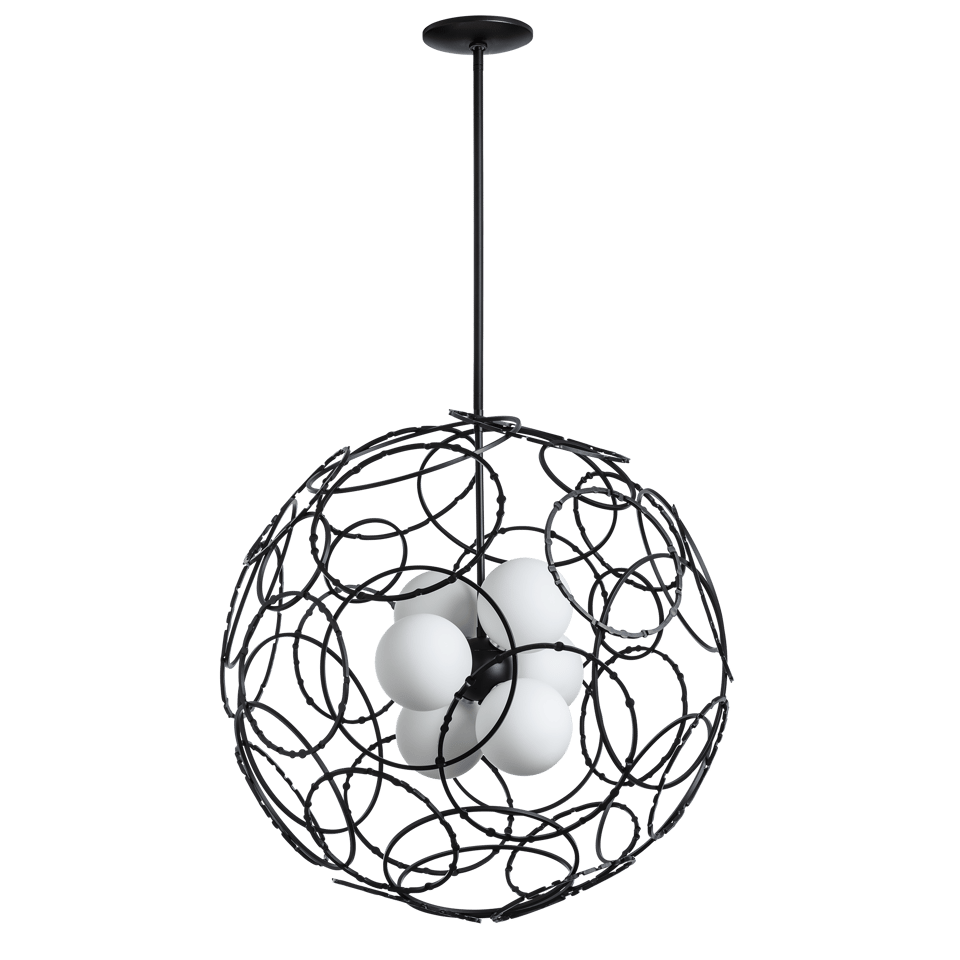 Olympus Orb Pendant Light 31" D by Hubbardton Forge, Handcrafted Steel, Dimmable, Opal Glass, Custom Finishes