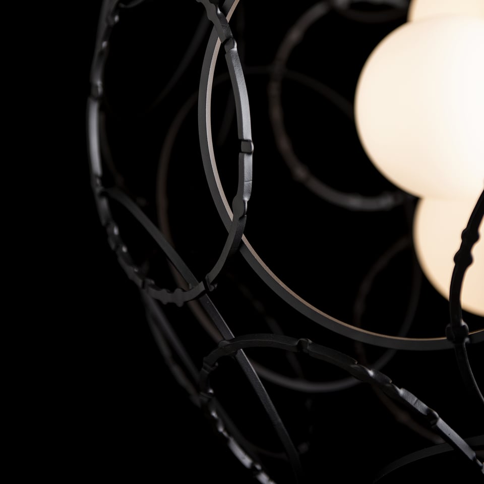 Olympus Orb Pendant Light 31" D by Hubbardton Forge, Handcrafted Steel, Dimmable, Opal Glass, Custom Finishes