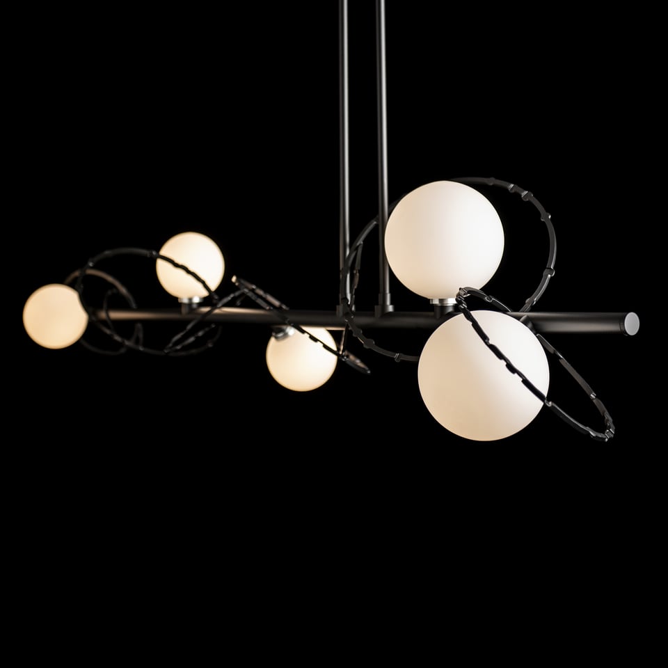 Olympus Linear Pendant Light With 5 Hand-Forged Glass Globes And Dimmable Functionality By Hubbardton Forge