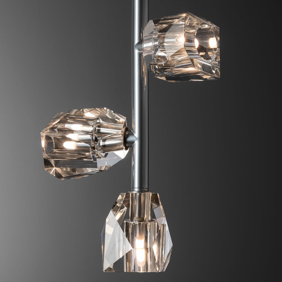 Gatsby 4-Light Vertical Pendant by Hubbardton Forge, Dimmable Cut Crystal, Adjustable Heights