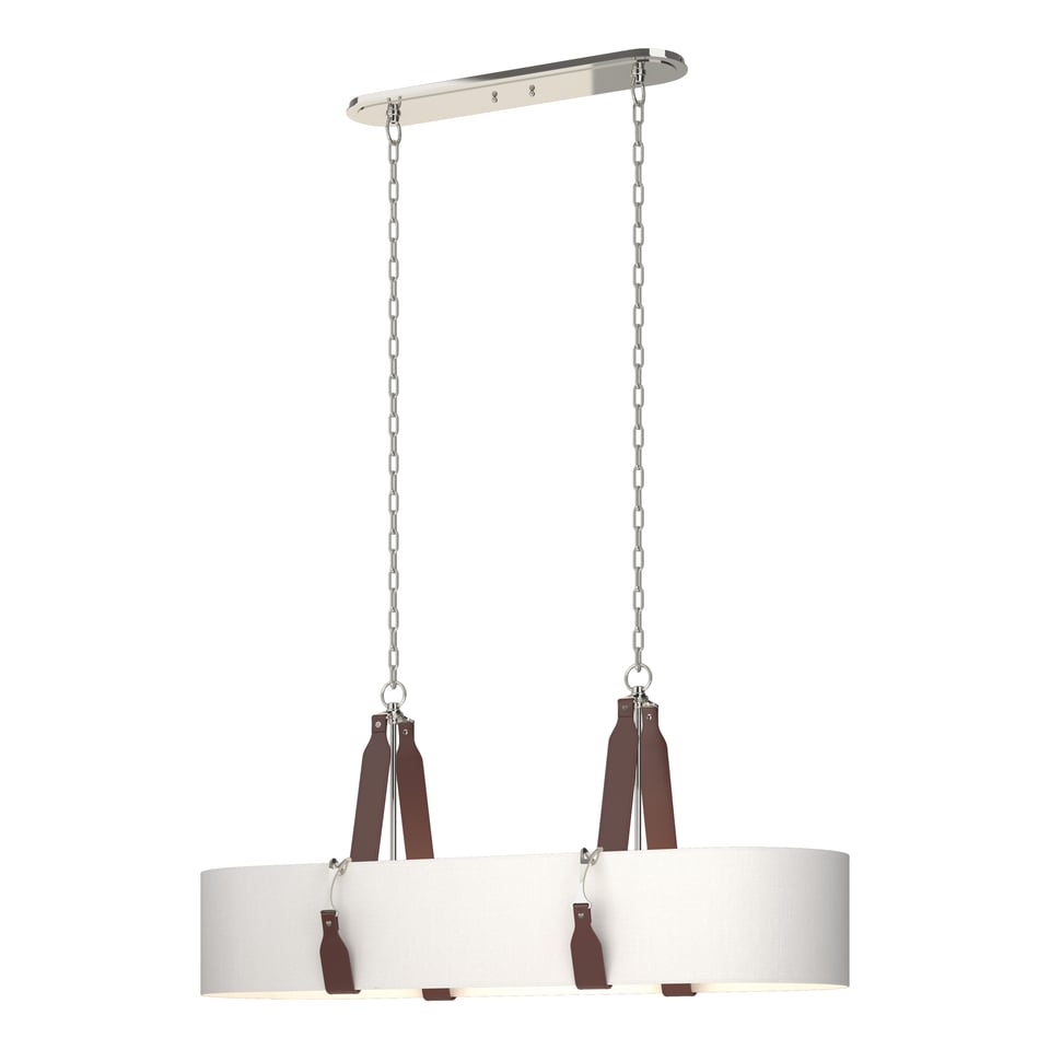 Saratoga 2-Light Oval Pendant by Hubbardton Forge with Adjustable Height and Elegant Leather Strapping