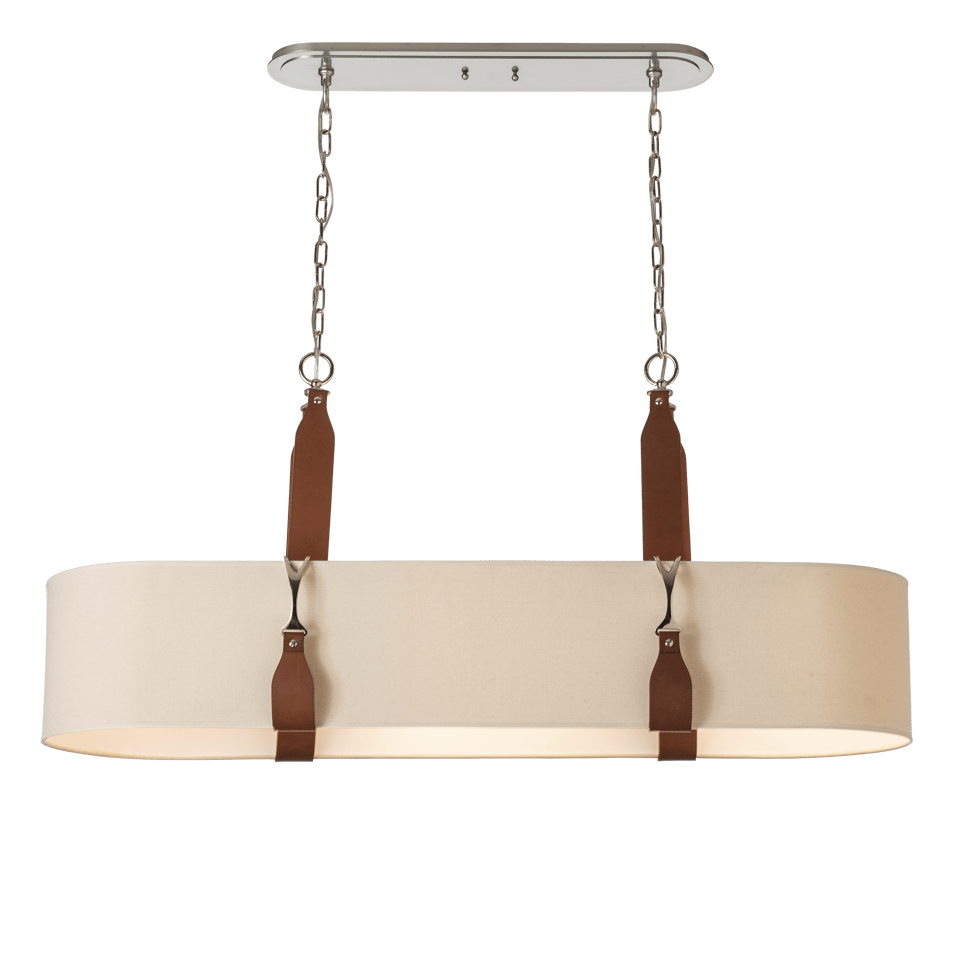 Saratoga 2-Light Oval Pendant by Hubbardton Forge with Adjustable Height and Elegant Leather Strapping