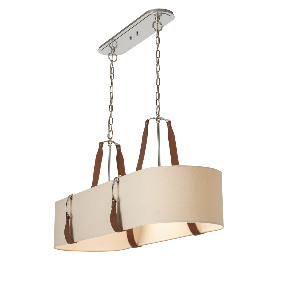 Saratoga 2-Light Oval Pendant by Hubbardton Forge with Adjustable Height and Elegant Leather Strapping