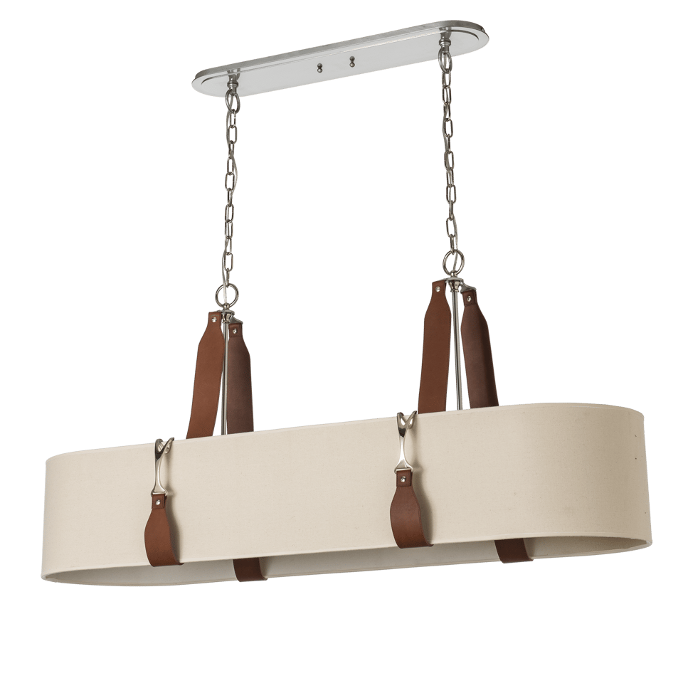 Saratoga 2-Light Oval Pendant by Hubbardton Forge with Adjustable Height and Elegant Leather Strapping