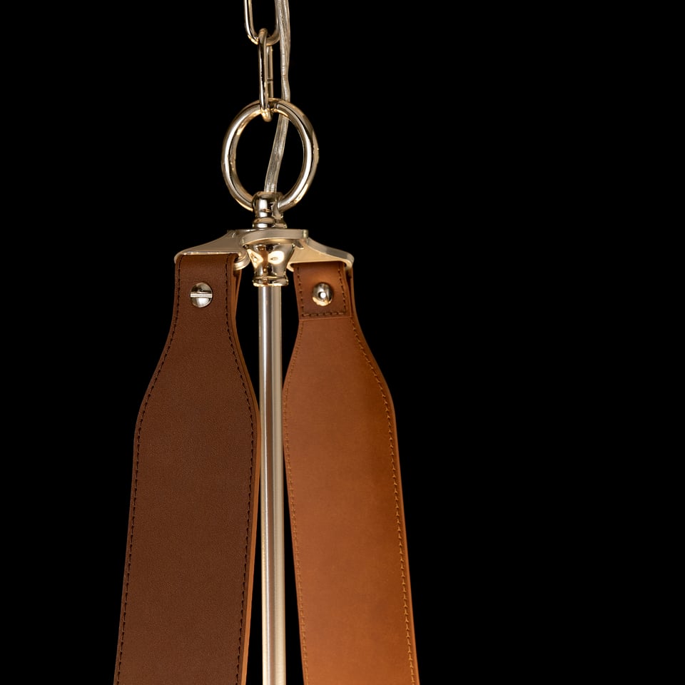 Saratoga 2-Light Oval Pendant by Hubbardton Forge with Adjustable Height and Elegant Leather Strapping