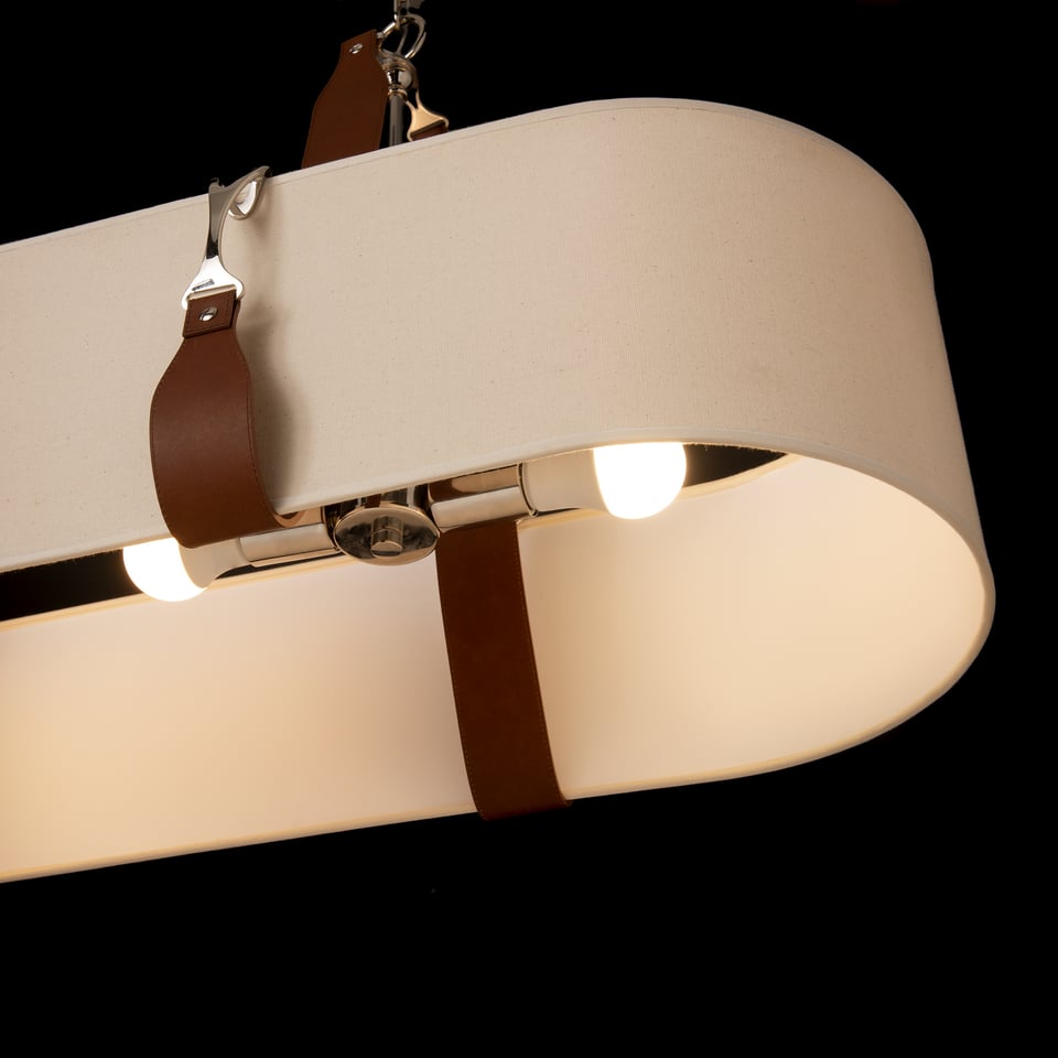 Saratoga 2-Light Oval Pendant by Hubbardton Forge with Adjustable Height and Elegant Leather Strapping