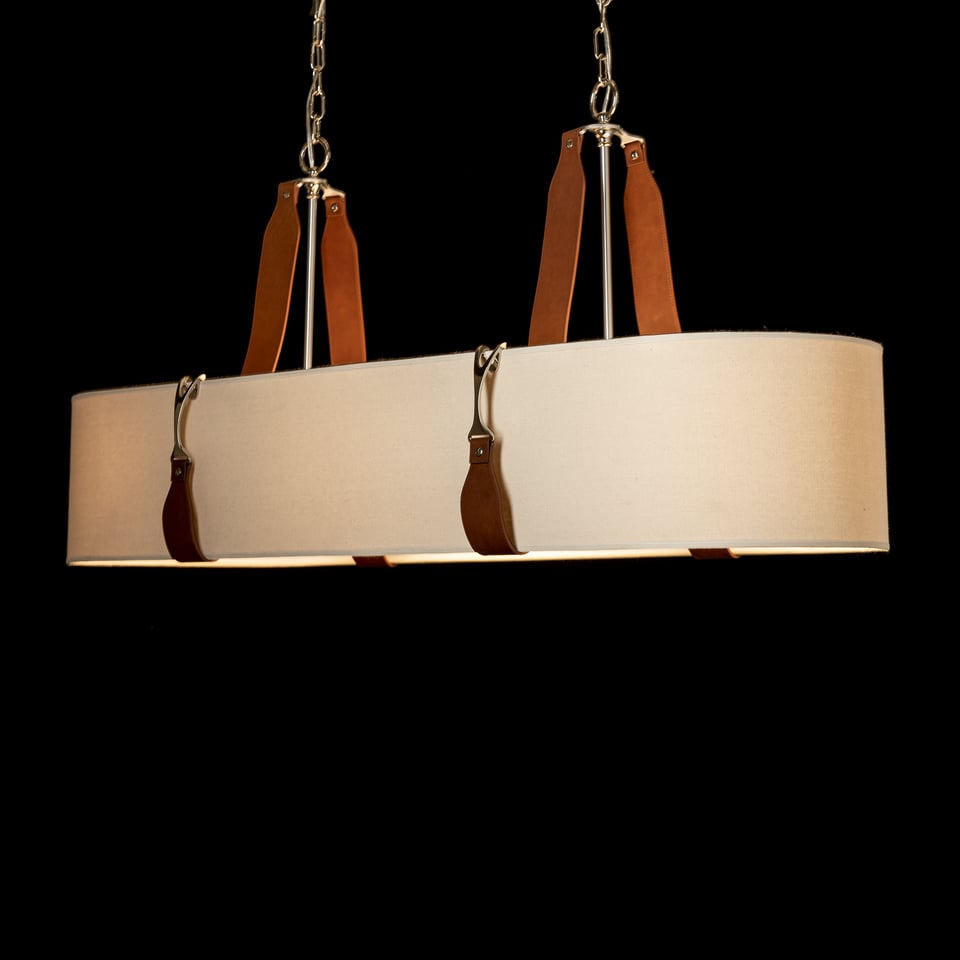 Saratoga 2-Light Oval Pendant by Hubbardton Forge with Adjustable Height and Elegant Leather Strapping