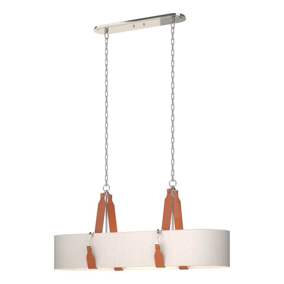 Saratoga 2-Light Oval Pendant by Hubbardton Forge with Adjustable Height and Elegant Leather Strapping