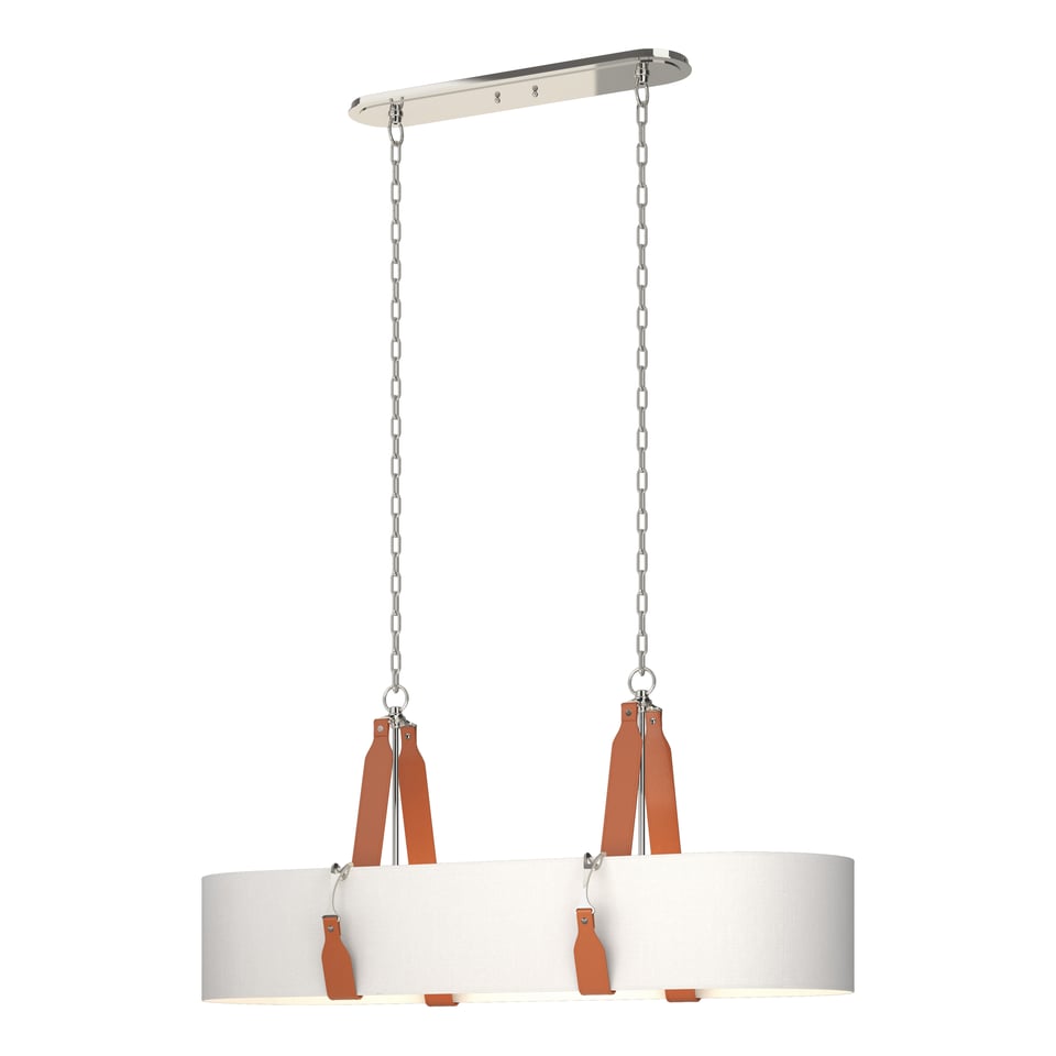 Saratoga 2-Light Oval Pendant by Hubbardton Forge with Adjustable Height and Elegant Leather Strapping