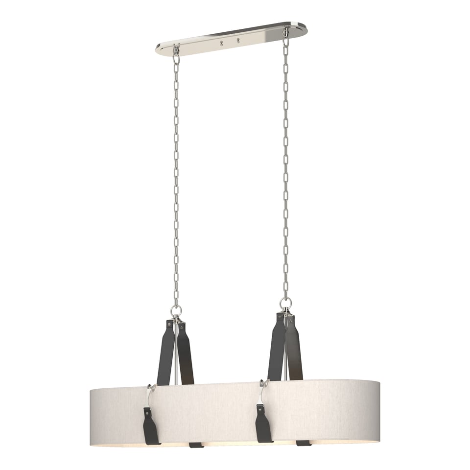 Saratoga 2-Light Oval Pendant by Hubbardton Forge with Adjustable Height and Elegant Leather Strapping