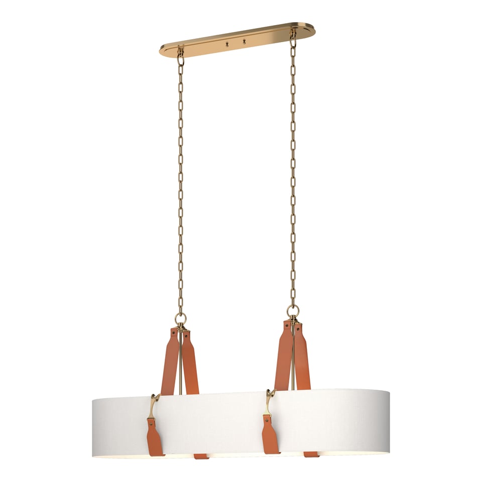 Saratoga 2-Light Oval Pendant by Hubbardton Forge with Adjustable Height and Elegant Leather Strapping