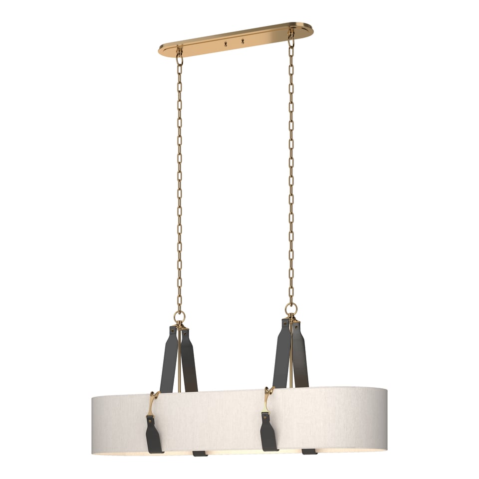 Saratoga 2-Light Oval Pendant by Hubbardton Forge with Adjustable Height and Elegant Leather Strapping