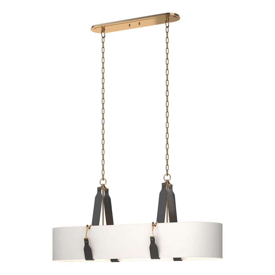 Saratoga 2-Light Oval Pendant by Hubbardton Forge with Adjustable Height and Elegant Leather Strapping