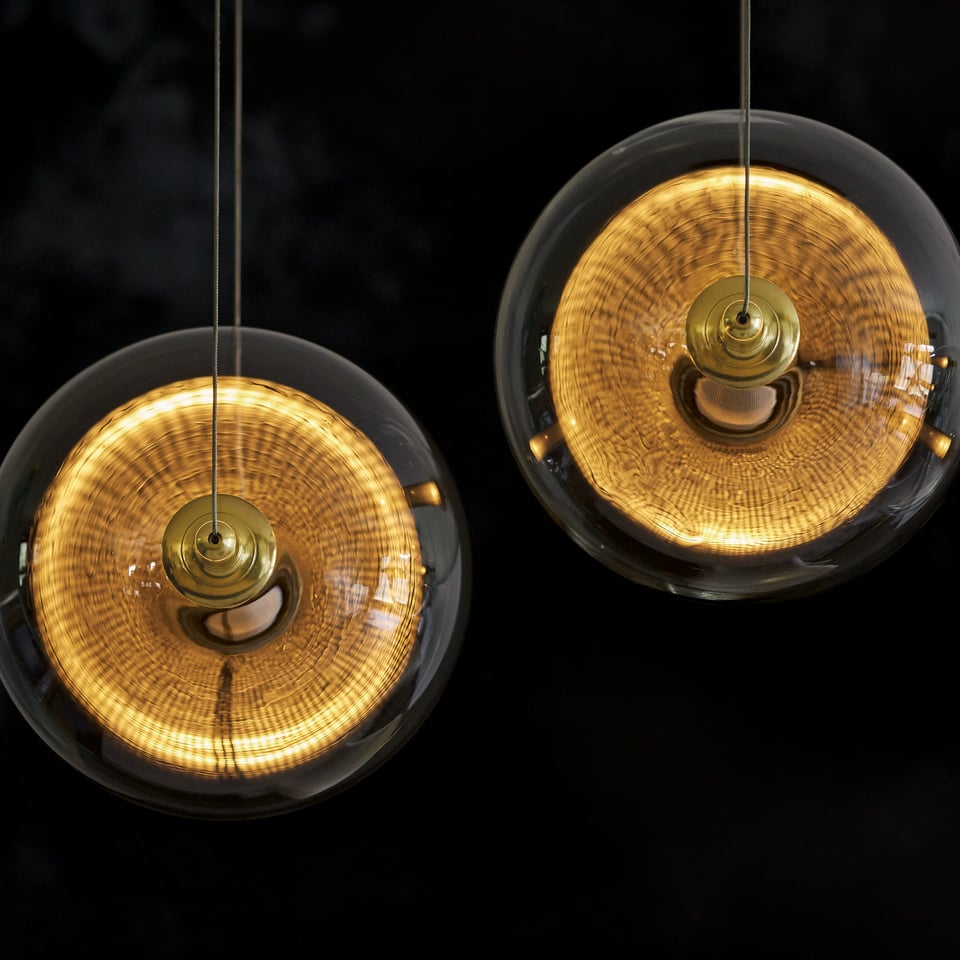 Otto Sphere 5-Light Pendant - Adjustable Height, Brass & Black Finishes, Dimmable Glass Shades