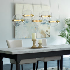 Otto Sphere 5-Light Pendant - Adjustable Height, Brass & Black Finishes, Dimmable Glass Shades