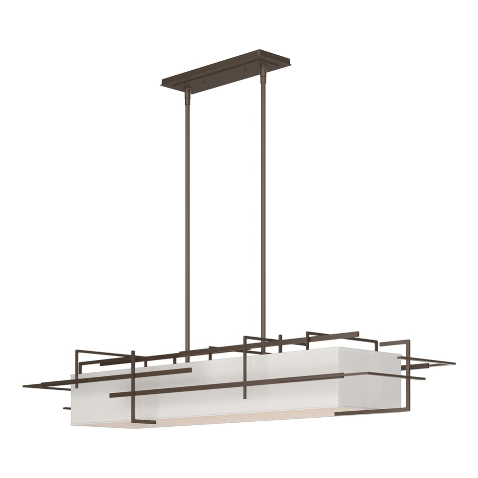 Hubbardton Forge Etch Pendant Light 54" Width Dimmable Linen Shade Flax Color UL Damp Rated