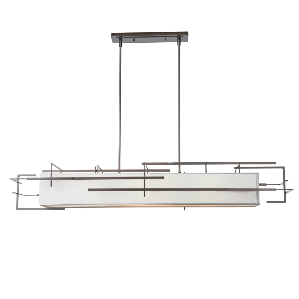 Hubbardton Forge Etch Pendant Light 54" Width Dimmable Linen Shade Flax Color UL Damp Rated