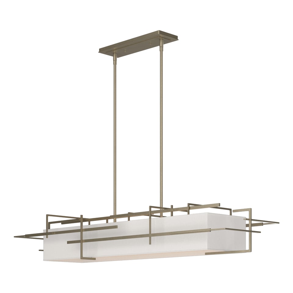 Hubbardton Forge Etch Pendant Light 54" Width Dimmable Linen Shade Flax Color UL Damp Rated