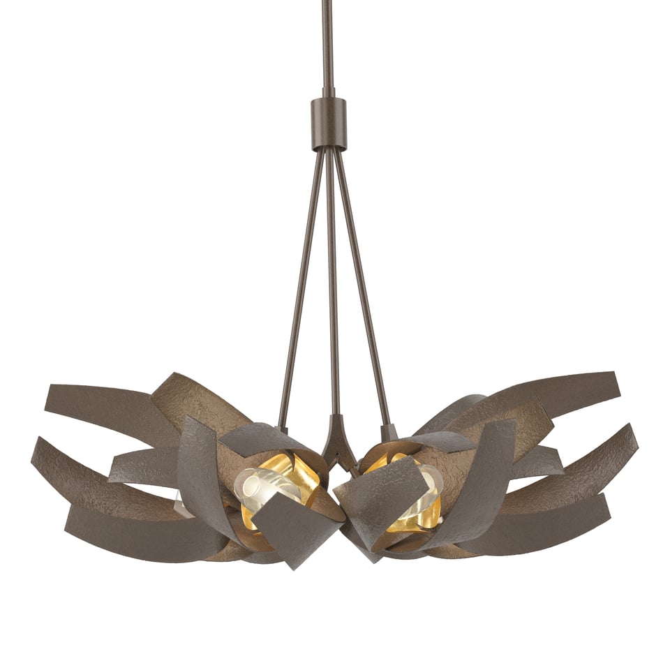 Hubbardton Forge Corona 6-Cluster Brass Pendant Light, Dimmable, UL Damp Rated, 21" Height