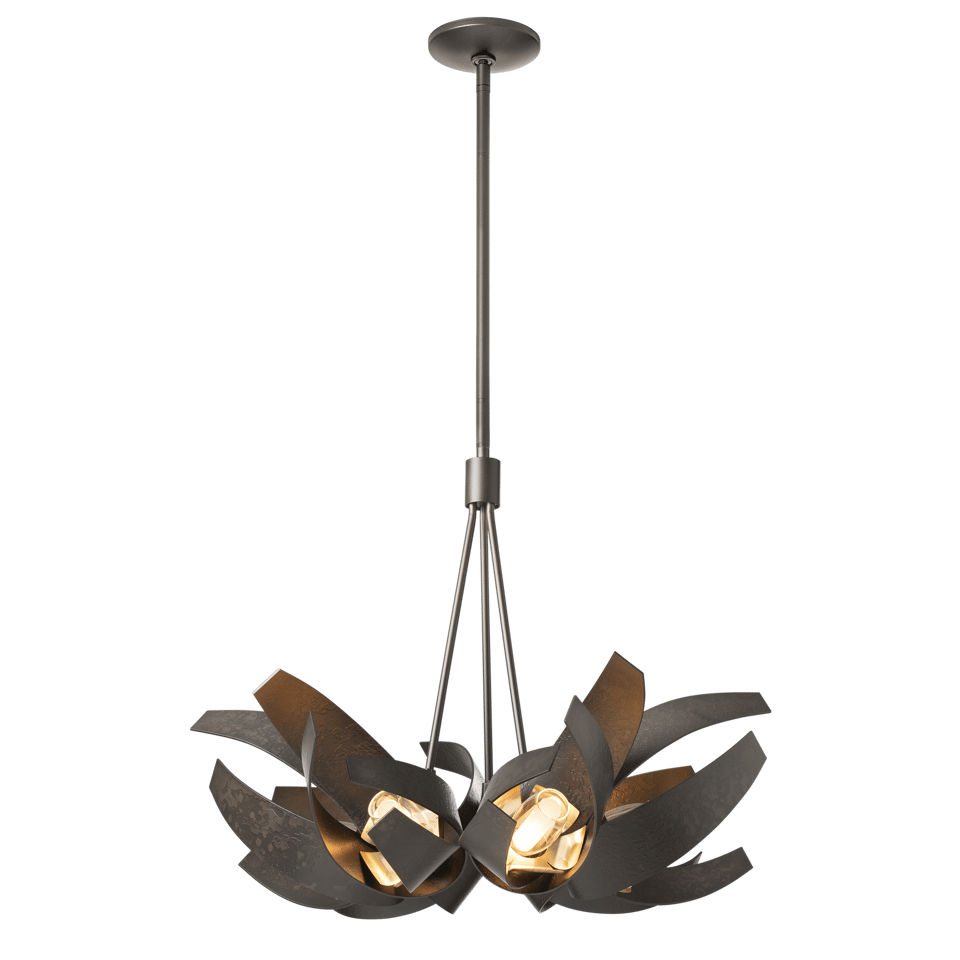 Hubbardton Forge Corona 6-Cluster Brass Pendant Light, Dimmable, UL Damp Rated, 21" Height