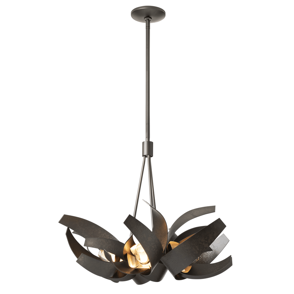 Hubbardton Forge Corona 6-Cluster Brass Pendant Light, Dimmable, UL Damp Rated, 21" Height