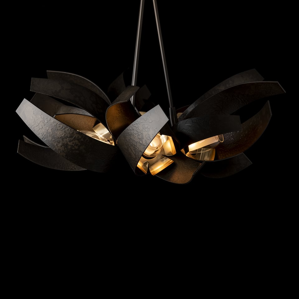 Hubbardton Forge Corona 6-Cluster Brass Pendant Light, Dimmable, UL Damp Rated, 21" Height