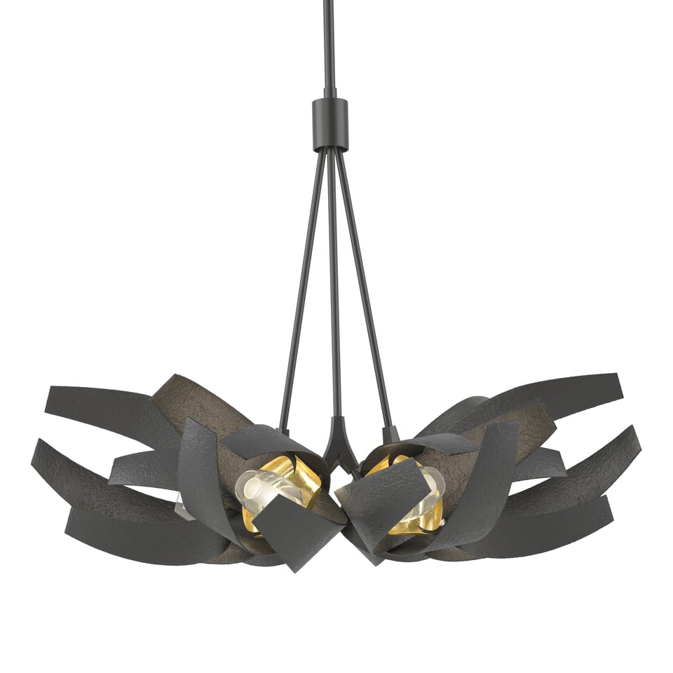 Hubbardton Forge Corona 6-Cluster Brass Pendant Light, Dimmable, UL Damp Rated, 21" Height