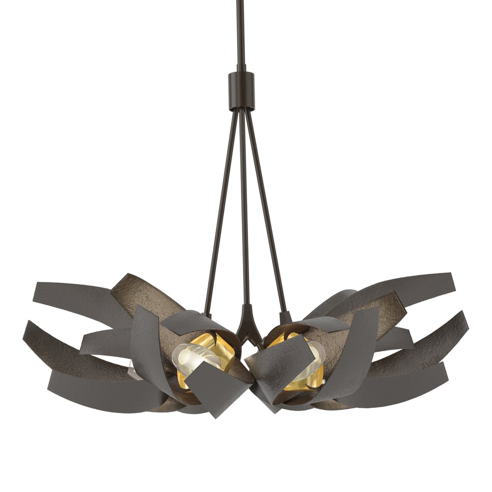 Hubbardton Forge Corona 6-Cluster Brass Pendant Light, Dimmable, UL Damp Rated, 21" Height