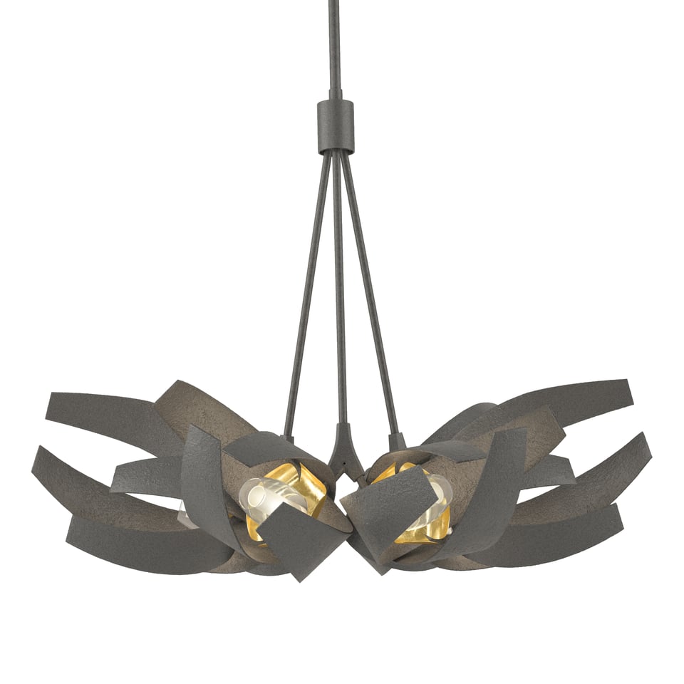 Hubbardton Forge Corona 6-Cluster Brass Pendant Light, Dimmable, UL Damp Rated, 21" Height