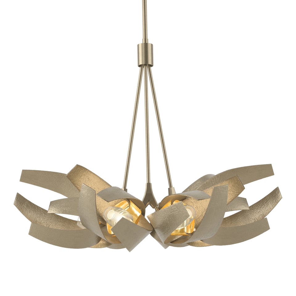 Hubbardton Forge Corona 6-Cluster Brass Pendant Light, Dimmable, UL Damp Rated, 21" Height