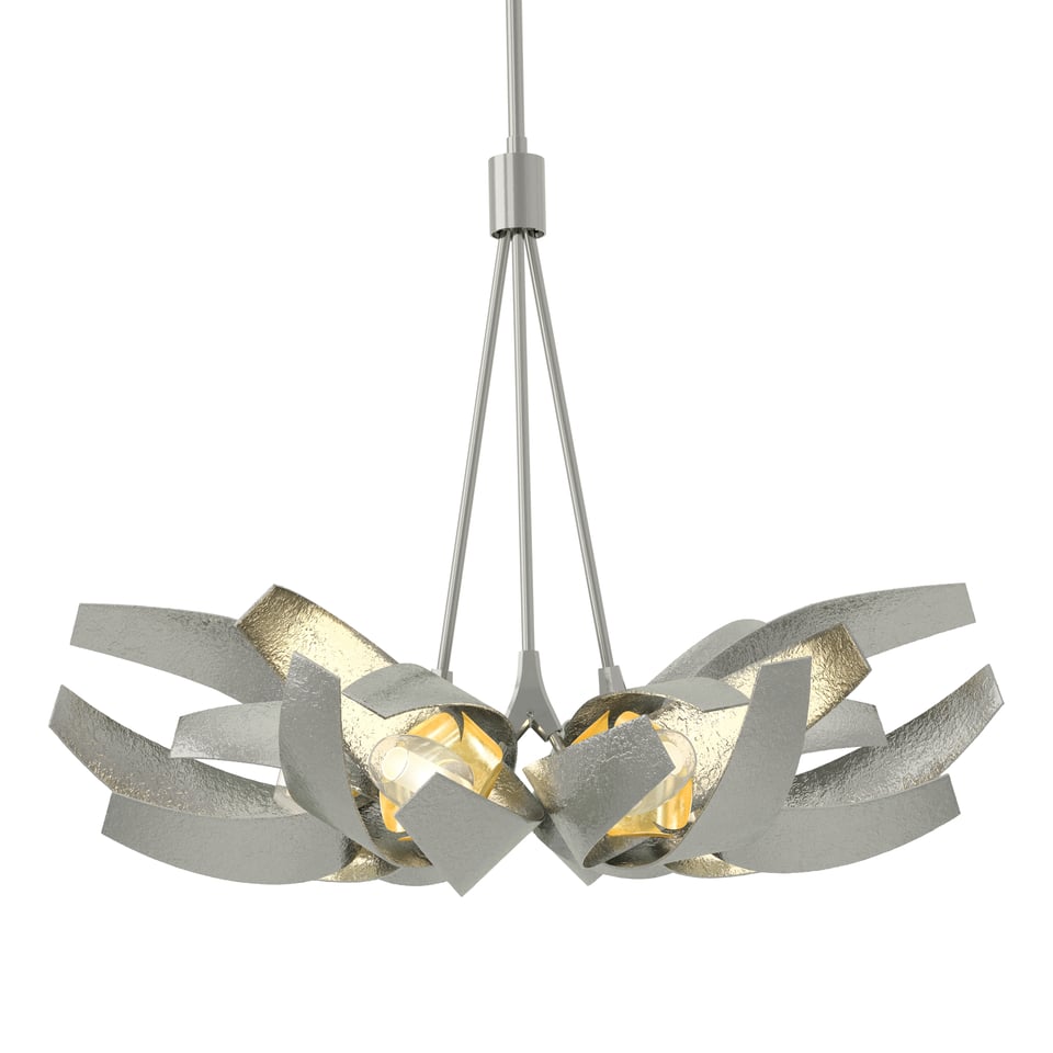 Hubbardton Forge Corona 6-Cluster Brass Pendant Light, Dimmable, UL Damp Rated, 21" Height