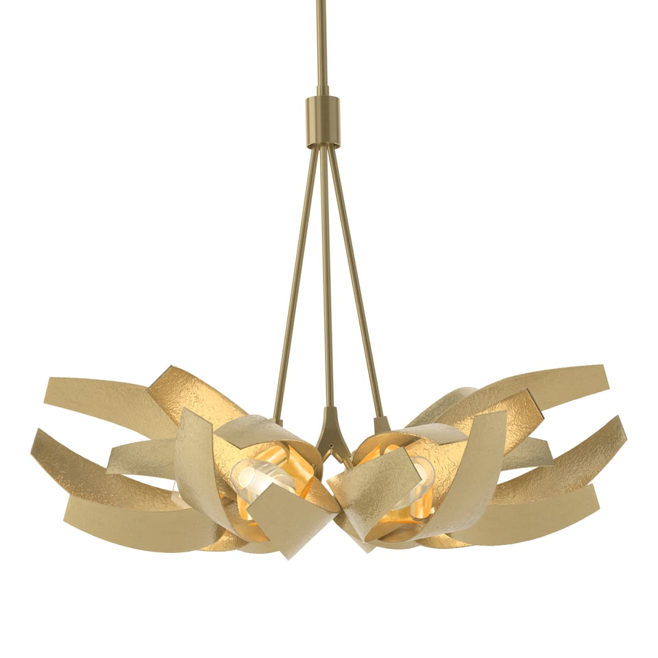 Hubbardton Forge Corona 6-Cluster Brass Pendant Light, Dimmable, UL Damp Rated, 21" Height