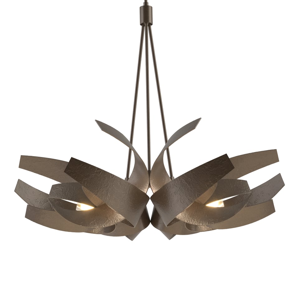 Corona Large Pendant Light by Hubbardton Forge, Handcrafted Steel & Frosted Glass, Dimmable 6-Bulb Fixture