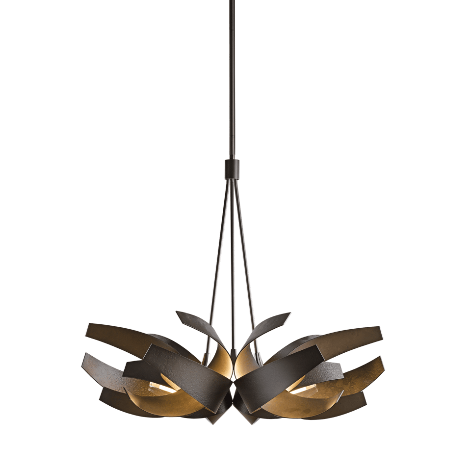 Corona Large Pendant Light by Hubbardton Forge, Handcrafted Steel & Frosted Glass, Dimmable 6-Bulb Fixture