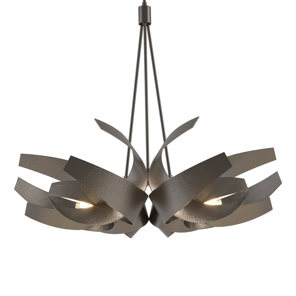 Corona Large Pendant Light by Hubbardton Forge, Handcrafted Steel & Frosted Glass, Dimmable 6-Bulb Fixture